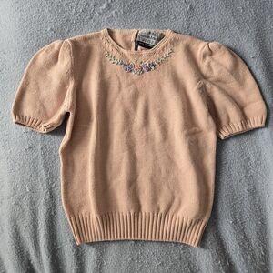 Vintage Susan Bristol Pink Sweater with Floral Embroidery